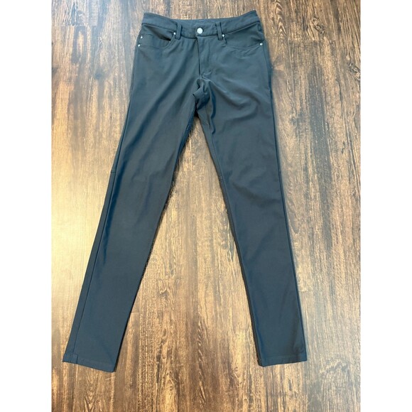 Lululemon Mens ABC Slim Fit Pants Warpstreme Navy Blue Sz 28x32 LM5593S stain* - Picture 1 of 9